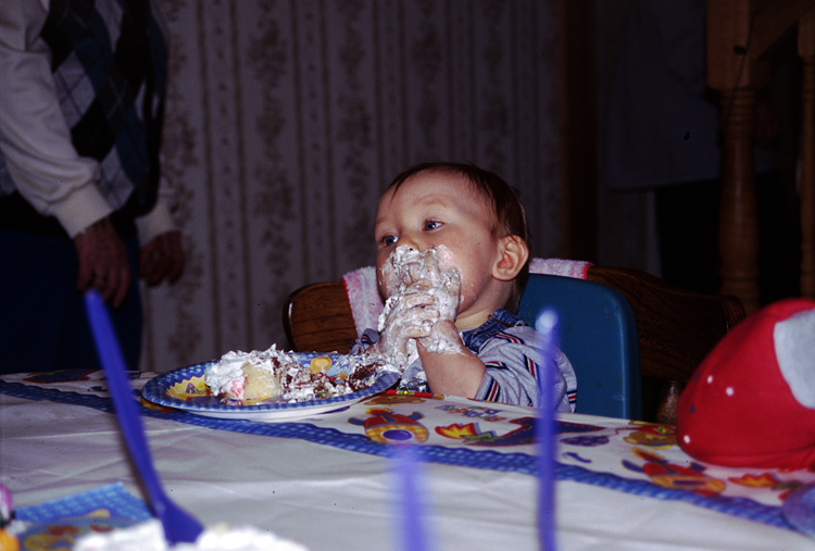 04-02-29, 43, Connor eating cake, Connor's Birthday