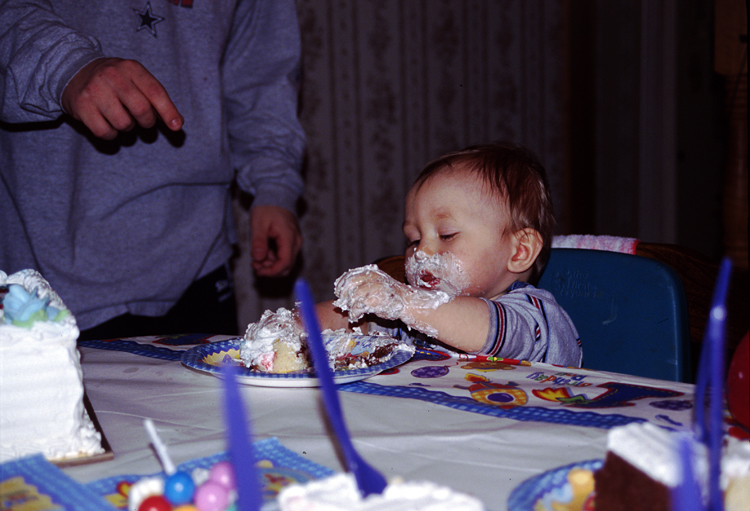 04-02-29, 47, Connor eating cake, Connor's Birthday