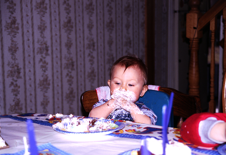 04-02-29, 49, Connor eating cake, Connor's Birthday