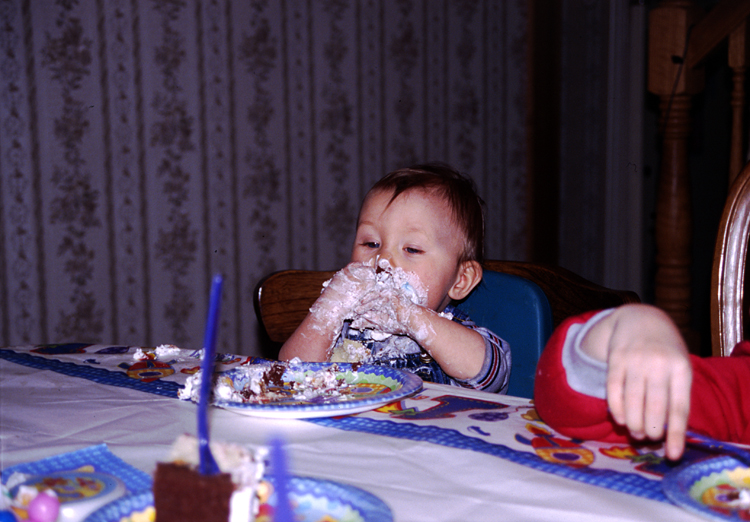 04-02-29, 52, Connor eating cake, Connor's Birthday