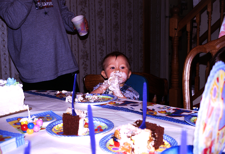 04-02-29, 54, Connor eating cake, Connor's Birthday