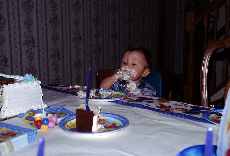 04-02-29, 55, Connor eating cake, Connor's Birthday