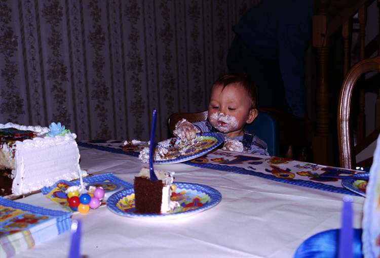 04-02-29, 56, Connor eating cake, Connor's Birthday