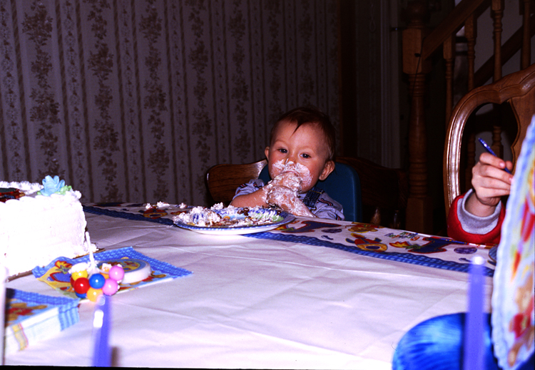 04-02-29, 58, Connor eating cake, Connor's Birthday