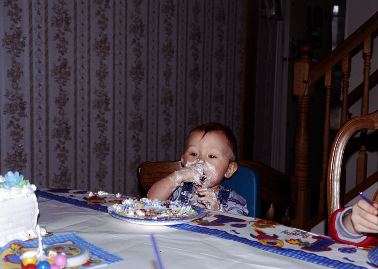 04-02-29, 59, Connor eating cake, Connor's Birthday