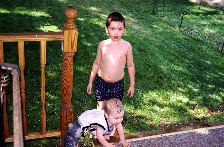 04-05-15, 07, Connor and Mikey in Sprinklers
